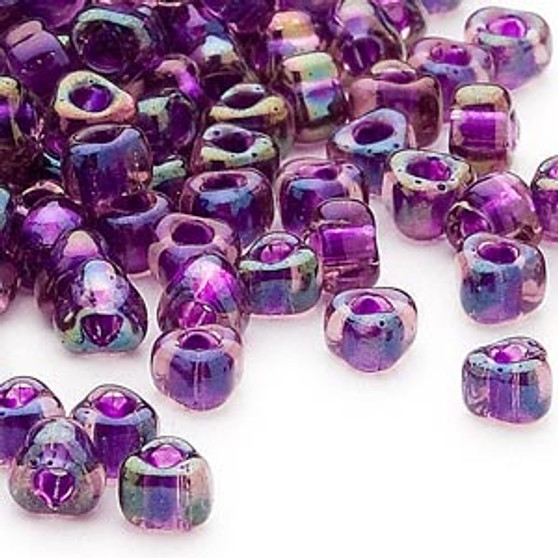 TR5-1832 - Miyuki - #5 - Transparent Purple Colour Lined Blue - 25gms - Triangle Glass Bead
