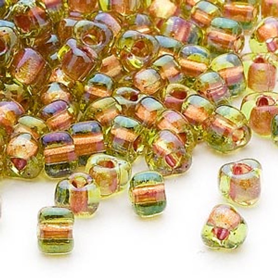 TR5-1818 - Miyuki - #5 - Transparent Lime Colour Lined Copper - 25gms - Triangle Glass Bead