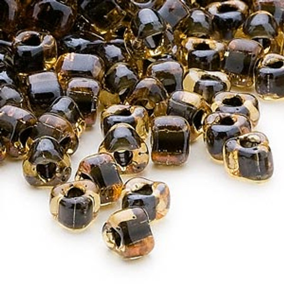 TR5-1840 - Miyuki - #5 - Transparent Amber Yellow Colour Lined Brown - 25gms - Triangle Glass Bead