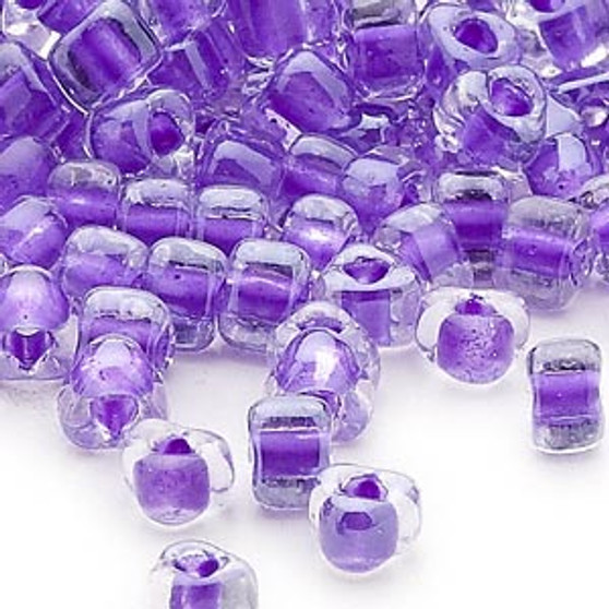 TR5-1123 - Miyuki - #5 - Transparent Clear Colour Lined Purple - 25gms - Triangle Glass Bead