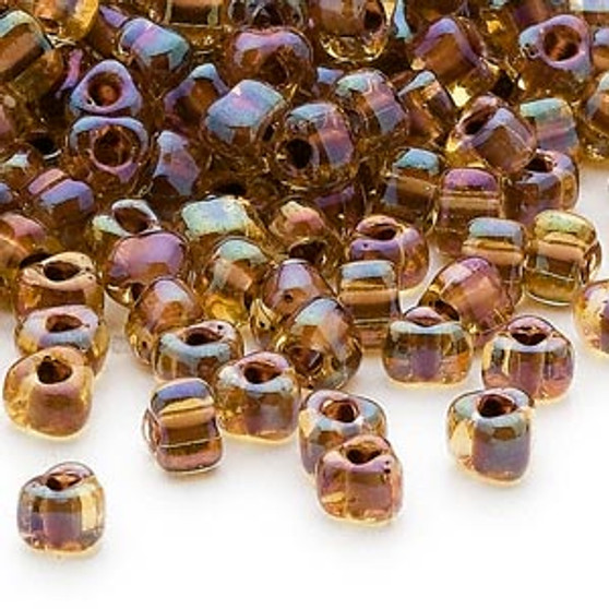 TR5-1162 - Miyuki - #5 - Transparent Dark Amber Yellow Colour Lined Purple - 25gms - Triangle Glass Bead