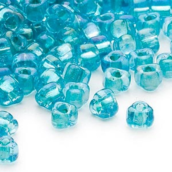TR5-1822 - Miyuki - #5 - Transparent Lt Blue Colour Lined Teal - 25gms - Triangle Glass Bead