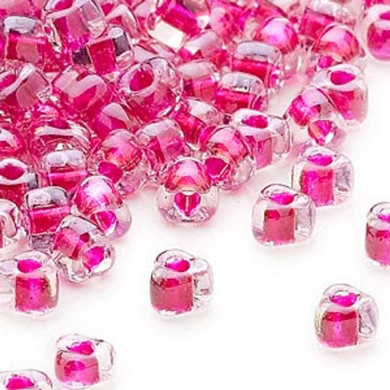 TR5-1140 - Miyuki - #5 - Transparent Clear Colour Lined Cranberry - 25gms - Triangle Glass Bead