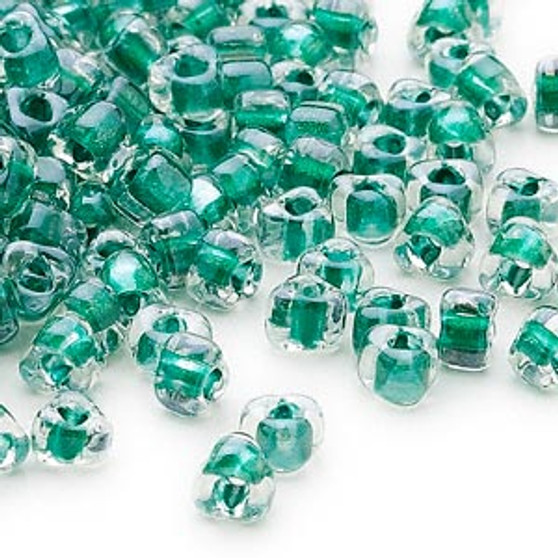 TR5-1117 - Miyuki - #5 - Transparent Clear Colour Lined Teal - 25gms - Triangle Glass Bead