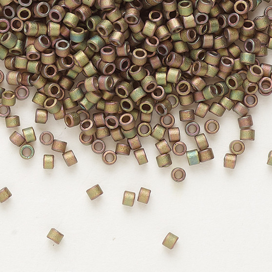 DB0380 - 11/0 - Miyuki Delica - Opaque Matte Gold Luster Rainbow Olive Rose - 50gms - Cylinder Seed Bead