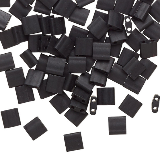 TL401F - Miyuki Tila - Opaque Matte Black - 10gms - Two Hole Square glass beads