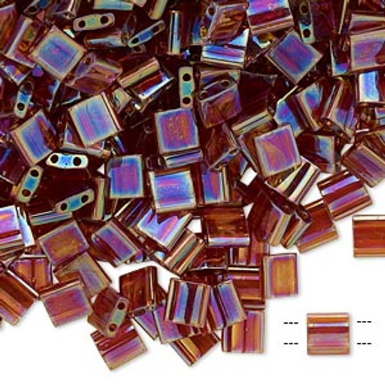 TL257 - Miyuki Tila - Transparent Rainbow Root Beer - 10gms - Two Hole Square glass beads