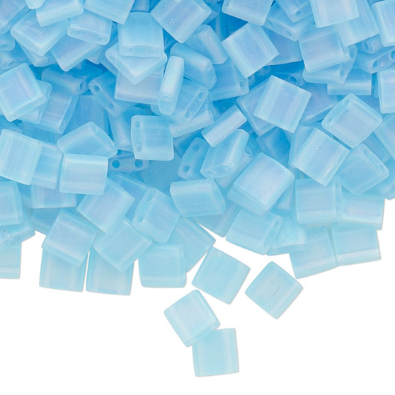TL148FR - Miyuki Tila - transparent Matte Rainbow Powder Blue - 10gms - Two Hole Square glass beads