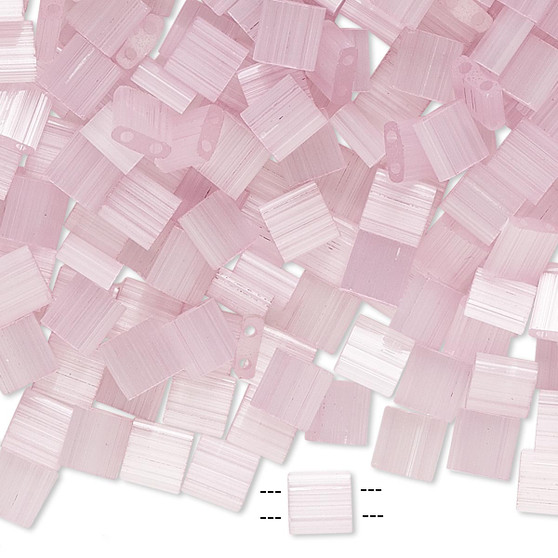 TL2551 - Miyuki Tila - Semi-Transparent Silk Luster Light Pink - 10gms - Two Hole Square glass beads