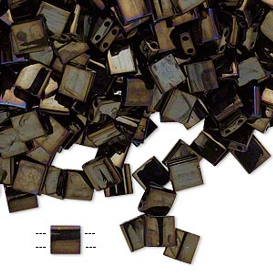 TL458 - Miyuki Tila - Opaque Metallic Rainbow Dark Olive - 10gms - Two Hole Square glass beads