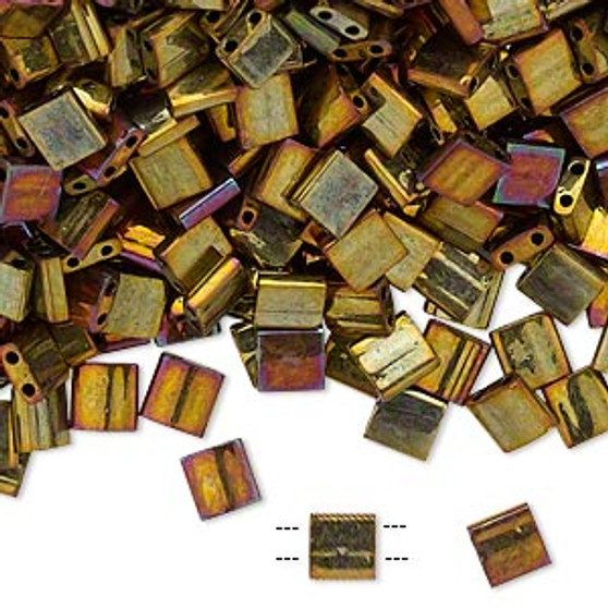 TL462 - Miyuki Tila - Opaque Metallic Rainbow Golden - 10gms - Two Hole Square glass beads