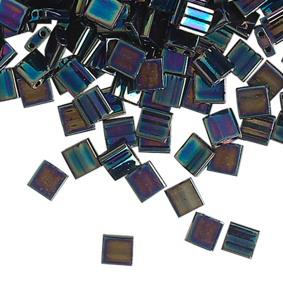 TL455 - Miyuki Tila - Opaque Metallic Iris Variegated Blue - 10gms - Two Hole Square glass beads