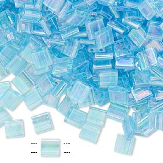 TL260 - Miyuki Tila - Transparent Rainbow Light Blue - 40gms - Two Hole Square glass beads