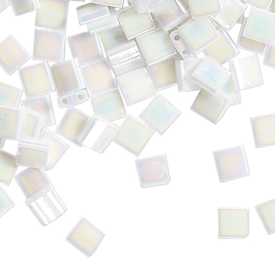 TL471 - Miyuki Tila - Opaque White Pearl AB - 40gms - Two Hole Square glass beads