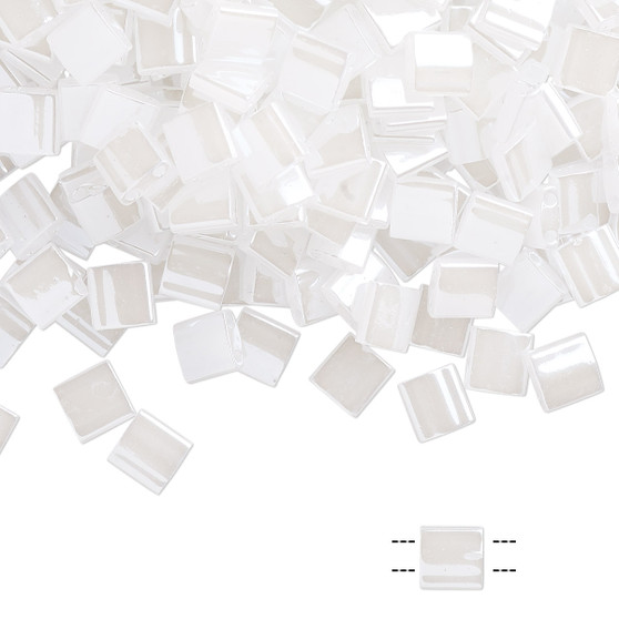 TL511 - Miyuki Tila - Opaque Ceylon White Pearl - 40gms - Two Hole Square glass beads