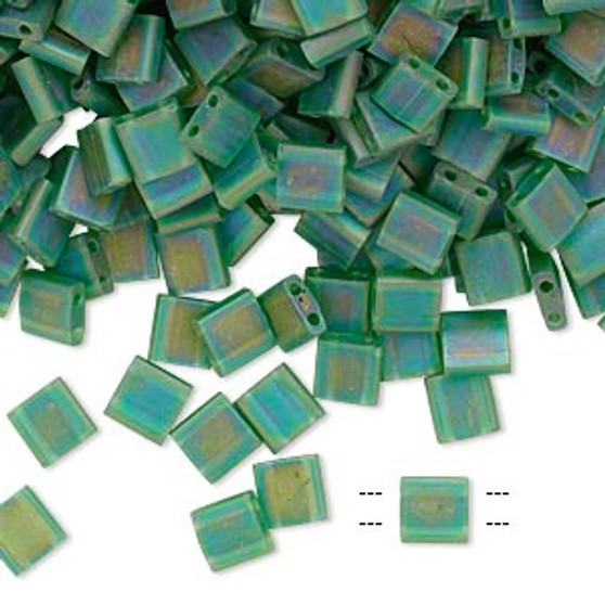 TL146FR - Miyuki Tila - Transparent Matte Rainbow Pistachio - 40gms - Two Hole Square glass beads