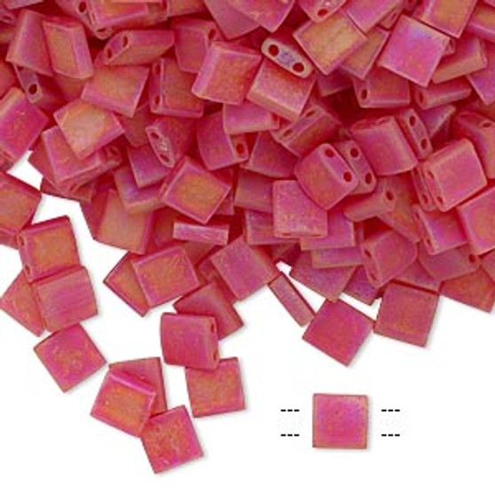 TL140FR - Miyuki Tila - Transparent Matte Rainbow Light Fire Red - 40gms - Two Hole Square glass beads