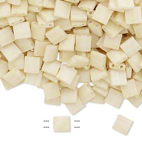 TL2021 - Miyuki Tila - Opaque Satin Matte Ivory - 40gms - Two Hole Square glass beads