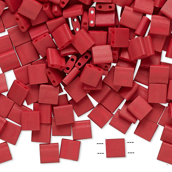 TL2040 - Miyuki Tila - Opaque Satin Matte Red - 40gms - Two Hole Square glass beads