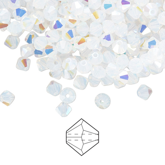 4mm - Preciosa Czech - White Opal AB - 48pk - Faceted Bicone Crystal