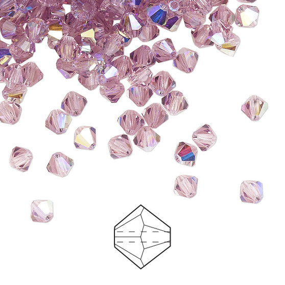 4mm - Preciosa Czech - Light Amethyst AB - 144pk - Faceted Bicone Crystal