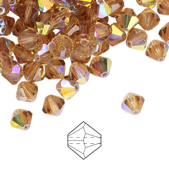 6mm - Preciosa Czech - Light Colorado Topaz AB - 24pk - Faceted Bicone Crystal