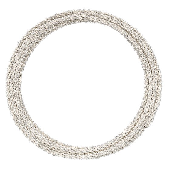 Wire, Artistic Wire® Braid™, silver-plated copper, 2.1mm braided round, 12 gauge. Sold per pkg of 5 feet.