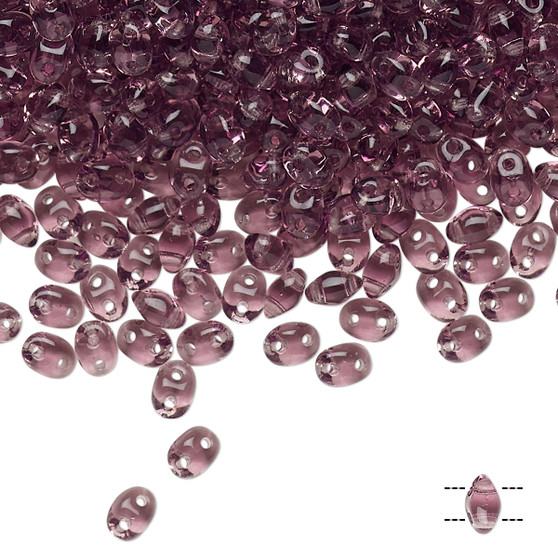 Bead, Preciosa Twin™, Pressed Superduo, Czech pressed glass, transparent amethyst, 5x2.5mm oval with (2) 0.7-0.8mm holes. Sold per 250-gram pkg.