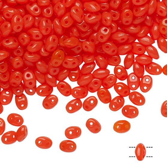 Bead, Preciosa Twin™, Pressed Superduo, Czech pressed glass, opaque jelly orange, 5x2.5mm oval with (2) 0.7-0.8mm holes. Sold per 250-gram pkg.