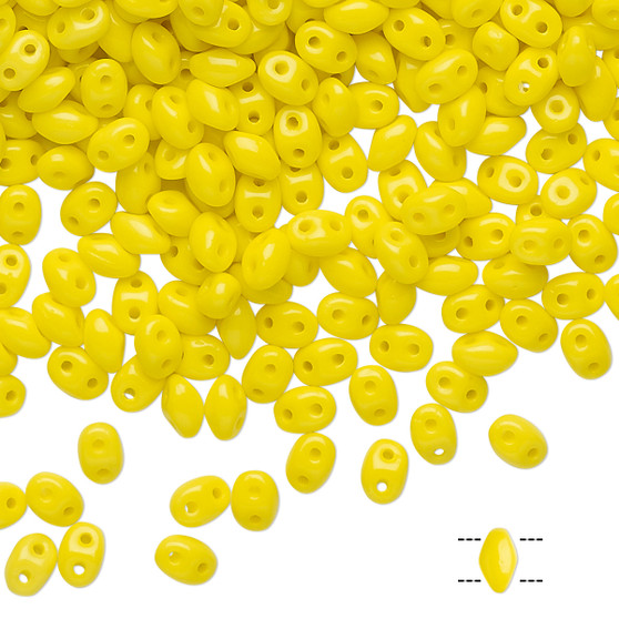 Bead, Preciosa Twin™, Pressed Superduo, Czech pressed glass, yellow, 5x2.5mm oval with (2) 0.7-0.8mm holes. Sold per 250-gram pkg.