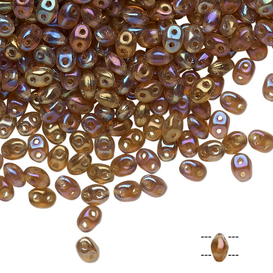 Bead, Preciosa Twin™, Pressed Superduo, Czech pressed glass, translucent rainbow light brown, 5x2.5mm oval with (2) 0.7-0.8mm holes. Sold per 250-gram pkg.