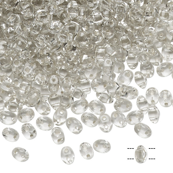 Bead, Preciosa Twin™, Pressed Superduo, Czech pressed glass, transparent silver-lined clear, 5x2.5mm oval with (2) 0.7-0.8mm holes. Sold per 250-gram pkg.