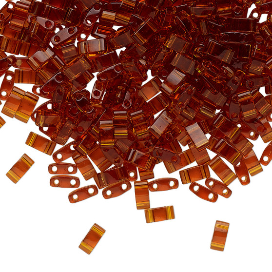 HTL134 - Miyuki - Transparent Dark Amber - 5mm x 2.3mm - 40gms (approx 1000 beads) - Half Tila Beads (two-hole)