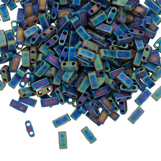 HTL401FR - Miyuki - Opaque Matte Rainbow Black - 5mm x 2.3mm - 40gms (approx 1000 beads) - Half Tila Beads (two-hole)