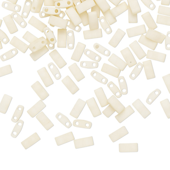 HTL2021 - Miyuki - Opaque Matte Satin Ivory - 5mm x 2.3mm - 40gms (approx 1000 beads) - Half Tila Beads (two-hole)