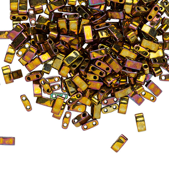 HTL462 - Miyuki - Opaque Metallic Rainbow Golden - 5mm x 2.3mm - 40gms (approx 1000 beads) - Half Tila Beads (two-hole)