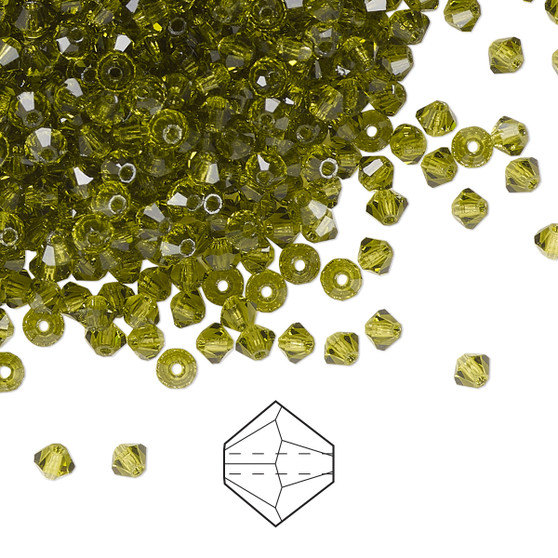 3mm - Preciosa Czech - Olivine - 48 pk - Faceted Bicone Crystal