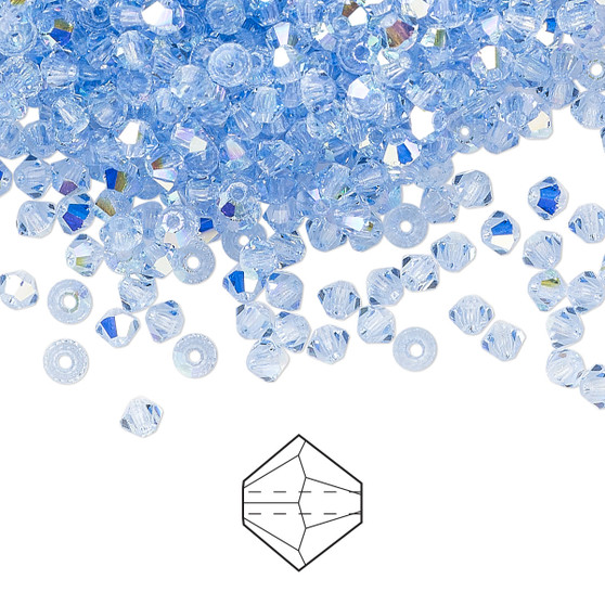 3mm - Preciosa Czech - Light Sapphire AB - 48 pk - Faceted Bicone Crystal