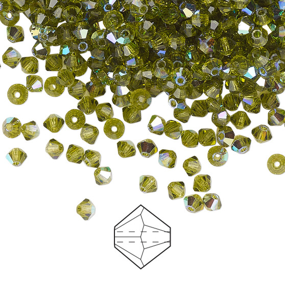 3mm - Preciosa Czech - Olivine AB - 48 pk - Faceted Bicone Crystal