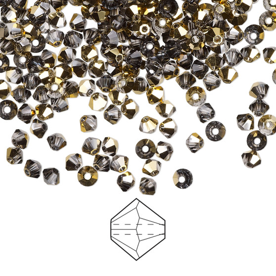 3mm - Preciosa Czech - Half Coated Crystal Aurum - 144 pk - Faceted Bicone Crystal