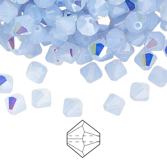 6mm - Preciosa Czech - Light Sapphire Opal AB - 24pk - Faceted Bicone Crystal
