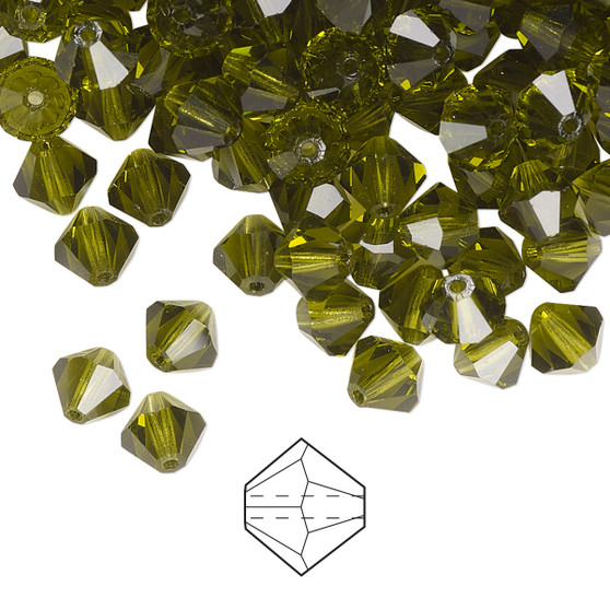6mm - Preciosa Czech - Olivine - 144pk - Faceted Bicone Crystal