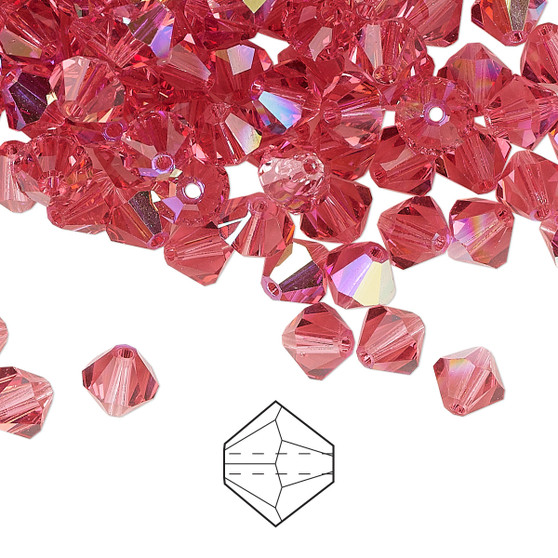 6mm - Preciosa Czech - Indian Pink AB - 144pk - Faceted Bicone Crystal