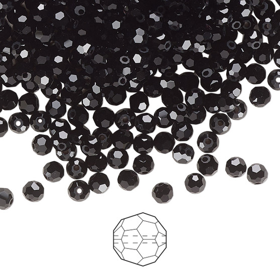 3mm - Preciosa Czech - Jet - 24pk - Faceted Round Crystal