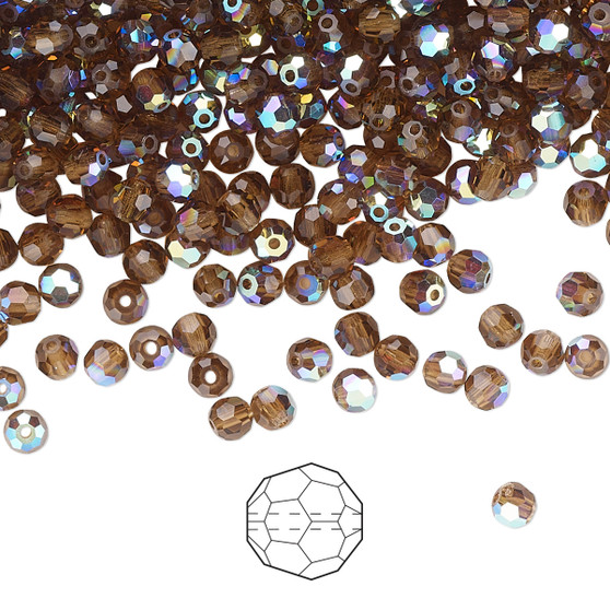 3mm - Preciosa Czech - Smoked Topaz AB - 24pk - Faceted Round Crystal