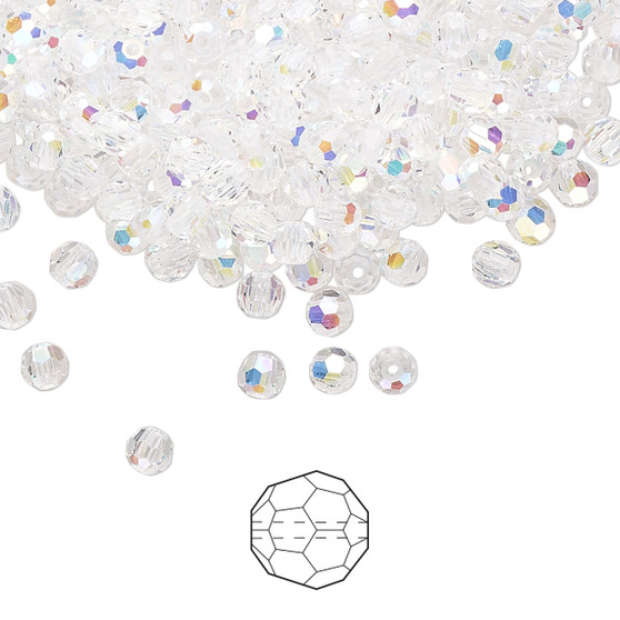 3mm - Preciosa Czech - Crystal AB - 144pk - Faceted Round Crystal