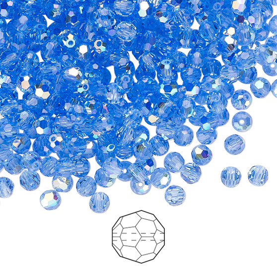 3mm - Preciosa Czech - Sapphire AB - 144pk - Faceted Round Crystal