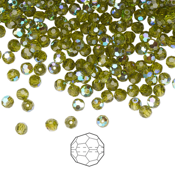 3mm - Preciosa Czech - Olivine AB - 144pk - Faceted Round Crystal
