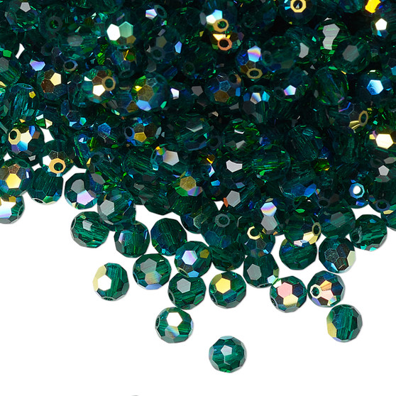 4mm - Preciosa Czech - Emerald AB - 24pk - Faceted Round Crystal