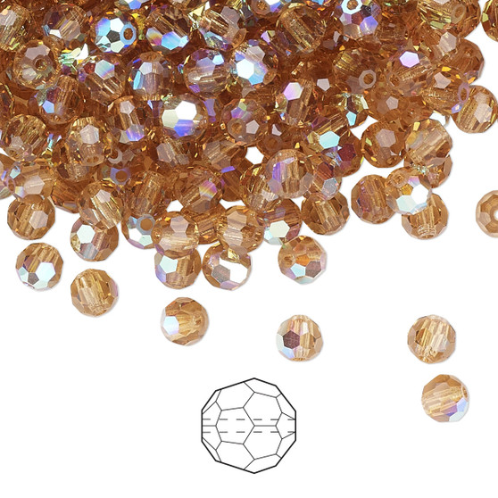 4mm - Preciosa Czech - Light Colorado Topaz AB - 144pk - Faceted Round Crystal